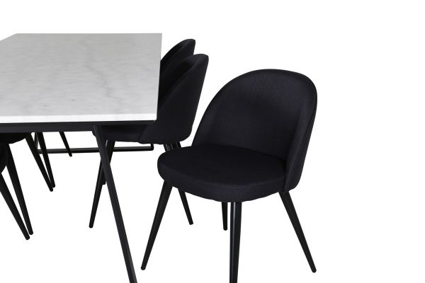 Imagine Masa de dining Estelle 200*90*H76 - Alb / Negru+Scaun de dining din catifea - Picioare negre- Material negru_6