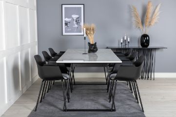 Imagine Masa de dining Estelle 200*90*H76 - Alb / Negru+ Scaun de dining Comfort - Picioare Negre - Plastic Negru_6