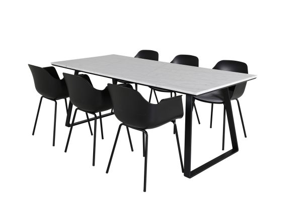 Imagine Masa de dining Estelle 200*90*H76 - Alb / Negru+ Scaun de dining Comfort - Picioare Negre - Plastic Negru_6