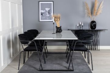 Imagine Masa de dining Estelle 200*90*H76 - Alb / Negru + Scaun Arrow - Picioare Negre - Catifea Neagra_6