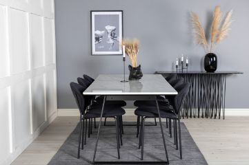 Imagine Masa de dining Estelle 200*90*H76 - Alb / Negru + Scaun de dining Vault - Picioare Negre - Material Negru_6