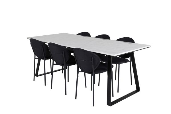 Imagine Masa de dining Estelle 200*90*H76 - Alb / Negru + Scaun de dining Vault - Picioare Negre - Material Negru_6