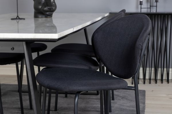 Imagine Masa de dining Estelle 200*90*H76 - Alb / Negru + Scaun de dining Vault - Picioare Negre - Material Negru_6