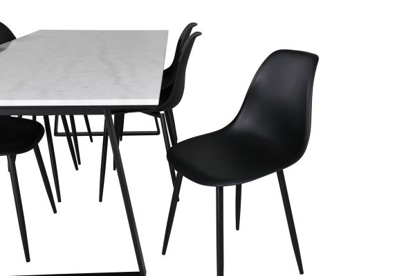 Imagine Masa de dining Estelle 200*90*H76 - Alb / Negru + Scaun de plastic Polar - Picioare negre / Plastic negru_6