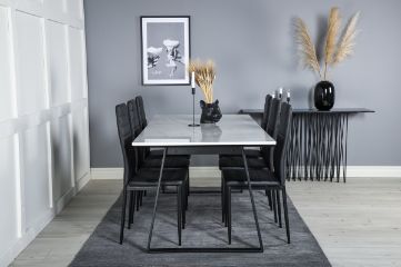 Imagine Masa de dining Estelle 200*90*H76 - alb / negru + scaun de dining Slim cu spate înalt - picioare negre - PU negru_6