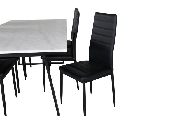 Imagine Masa de dining Estelle 200*90*H76 - alb / negru + scaun de dining Slim cu spate înalt - picioare negre - PU negru_6