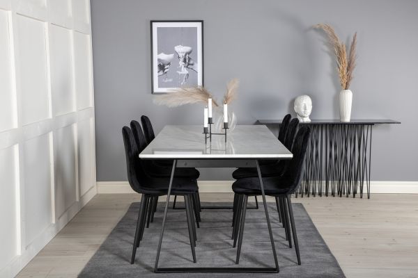 Imagine Vă rugăm să traduceți complet "Estelle Dining Table 200*90*H76 - White / Black+Polar Diamond Dining Chair - Black Legs - Black Velvet_6" din EN în RO, unde caracterul '||' reprezintă separatorul între valori.

Masa de dining Estelle 200*90*H76 - Alb / Negru