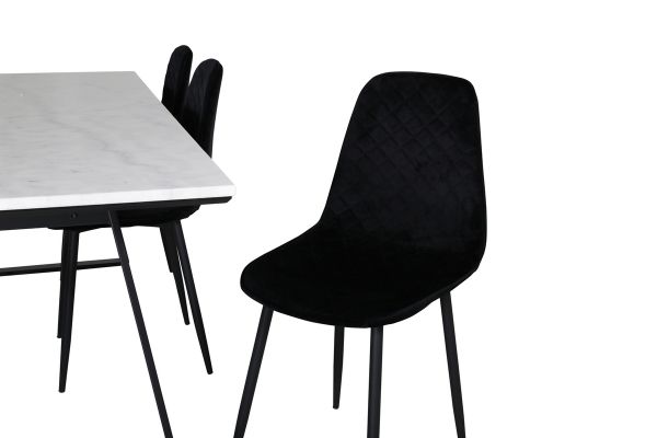 Imagine Vă rugăm să traduceți complet "Estelle Dining Table 200*90*H76 - White / Black+Polar Diamond Dining Chair - Black Legs - Black Velvet_6" din EN în RO, unde caracterul '||' reprezintă separatorul între valori.

Masa de dining Estelle 200*90*H76 - Alb / Negru