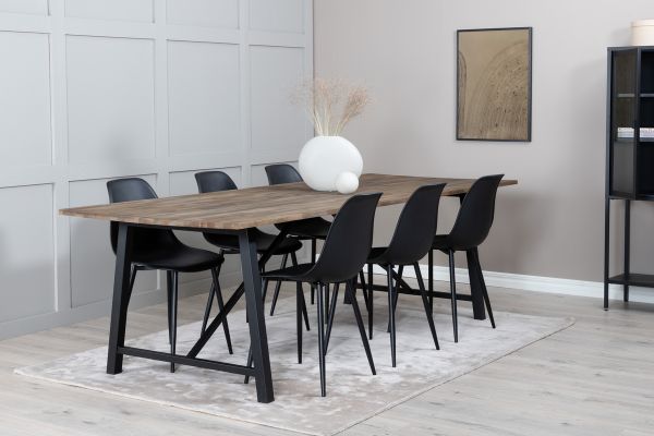 Imagine Masa de dining Malang - 250*100*H76 - Teak închis / Negru + Scaun de dining din plastic Polar - Picioare Negre / Plastic Negru_6