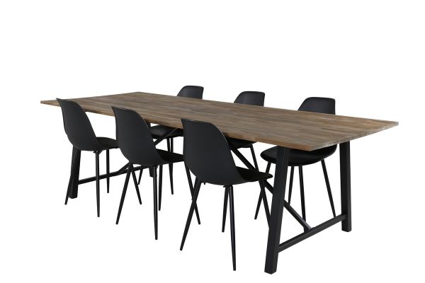 Imagine Masa de dining Malang - 250*100*H76 - Teak închis / Negru + Scaun de dining din plastic Polar - Picioare Negre / Plastic Negru_6