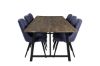 Imagine Masa de dining Malang - 250*100*H76 - Teak închis / Negru+Scaun Deluxe de dining din catifea - Picioare negre - Material albastru_6