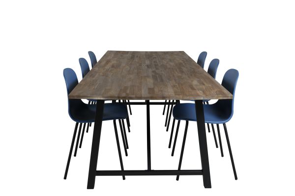 Imagine Masa de dining Malang - 250*100*H76 - Teak inchis / Negru+Scaun de dining Arctic - Picioare negre - Plastic albastru_6