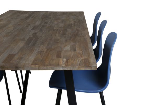 Imagine Masa de dining Malang - 250*100*H76 - Teak inchis / Negru+Scaun de dining Arctic - Picioare negre - Plastic albastru_6