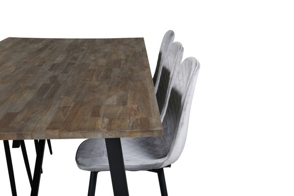 Imagine Masa de dining Malang - 250*100*H76 - Teak inchis / Negru+Scaun de dining Polar Diamond - Picioare negre - Catifea gri_6