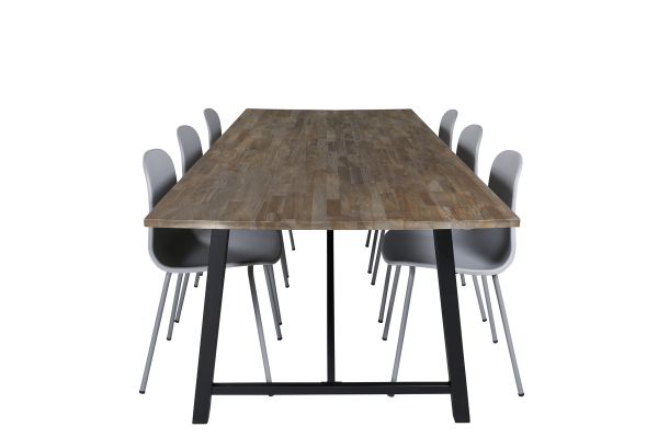 Imagine Masa de dining Malang - 250*100*H76 - Teak inchis / Negru+Scaun de dining Arctic - Picioare gri - Plastic gri_6