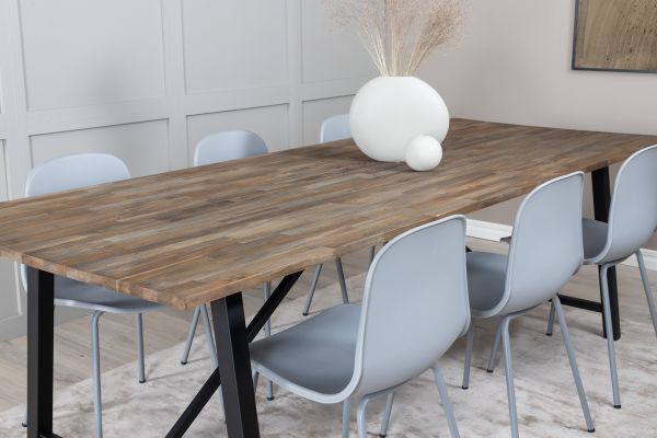 Imagine Masa de dining Malang - 250*100*H76 - Teak inchis / Negru+Scaun de dining Arctic - Picioare gri - Plastic gri_6