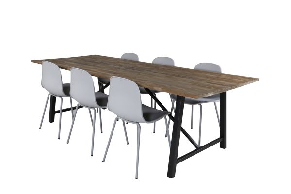 Imagine Masa de dining Malang - 250*100*H76 - Teak inchis / Negru+Scaun de dining Arctic - Picioare gri - Plastic gri_6