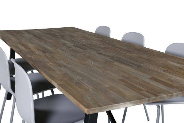 Imagine Masa de dining Malang - 250*100*H76 - Teak inchis / Negru+Scaun de dining Arctic - Picioare gri - Plastic gri_6