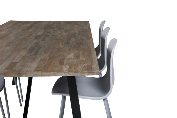 Imagine Masa de dining Malang - 250*100*H76 - Teak inchis / Negru+Scaun de dining Arctic - Picioare gri - Plastic gri_6