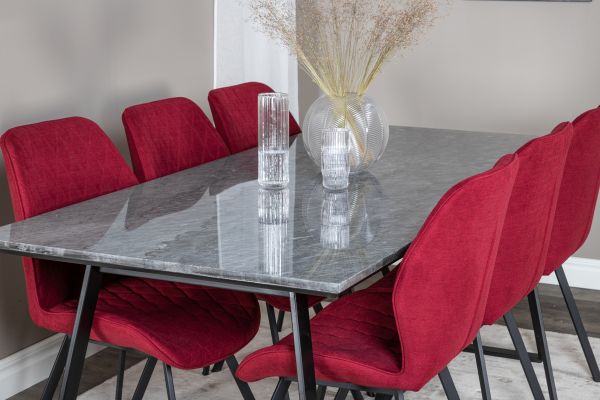 Imagine Estelle Dining Table 200*90*H76 - Black / Black+Gemma Dining Chair - Black Legs - Red Fabric_6