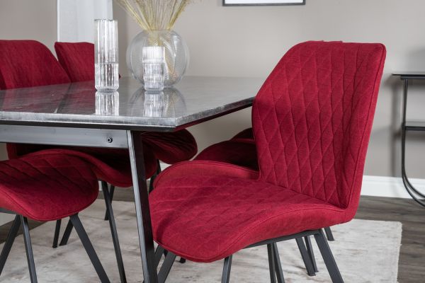 Imagine Estelle Dining Table 200*90*H76 - Black / Black+Gemma Dining Chair - Black Legs - Red Fabric_6