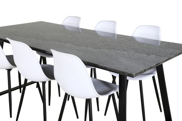 Imagine Masa de dining Estelle 200*90*H76 - Negru / Scaun de dining din plastic Polar - Picioare negre / Plastic alb_6