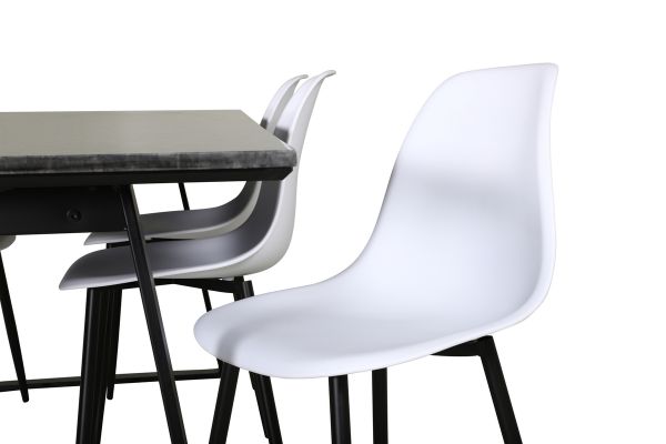 Imagine Masa de dining Estelle 200*90*H76 - Negru / Scaun de dining din plastic Polar - Picioare negre / Plastic alb_6