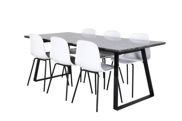 Imagine Masa de Dining Estelle 200*90*H76 - Negru / Scaun de Dining Arctic - Picioare Negre - Plastic Alb_6