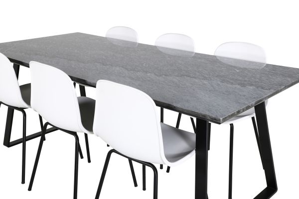 Imagine Masa de Dining Estelle 200*90*H76 - Negru / Scaun de Dining Arctic - Picioare Negre - Plastic Alb_6