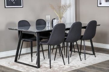 Imagine Masa de dining Estelle 200*90*H76 - Negru / Scaun de dining Polar - Picioare negre - Material negru_6