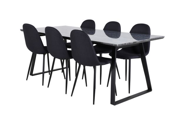 Imagine Masa de dining Estelle 200*90*H76 - Negru / Scaun de dining Polar - Picioare negre - Material negru_6