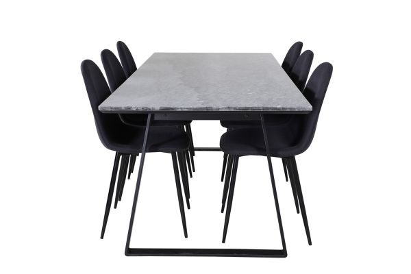 Imagine Masa de dining Estelle 200*90*H76 - Negru / Scaun de dining Polar - Picioare negre - Material negru_6