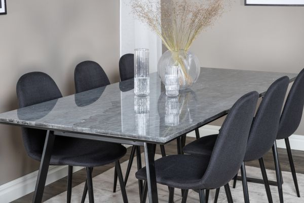 Imagine Masa de dining Estelle 200*90*H76 - Negru / Scaun de dining Polar - Picioare negre - Material negru_6