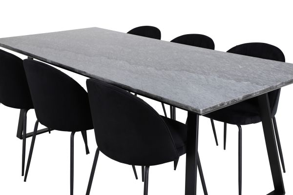 Imagine Masa de dining Estelle 200*90*H76 - Negru / Scaun de dining Wrinkles - Picioare negre - Catifea neagra_6