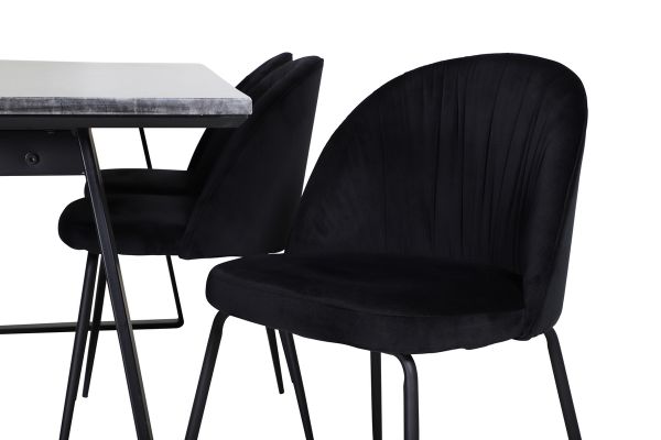 Imagine Masa de dining Estelle 200*90*H76 - Negru / Scaun de dining Wrinkles - Picioare negre - Catifea neagra_6