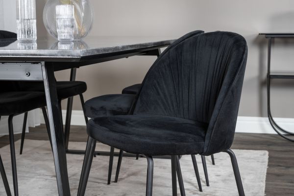 Imagine Masa de dining Estelle 200*90*H76 - Negru / Scaun de dining Wrinkles - Picioare negre - Catifea neagra_6