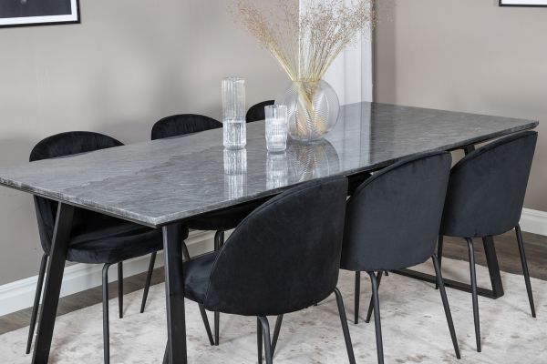 Imagine Masa de dining Estelle 200*90*H76 - Negru / Scaun de dining Wrinkles - Picioare negre - Catifea neagra_6