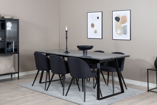 Imagine Masa de dining Estelle 200*90*H76 - Negru / Scaun de dining black+Velvet - Picioare negre - Material negru_6