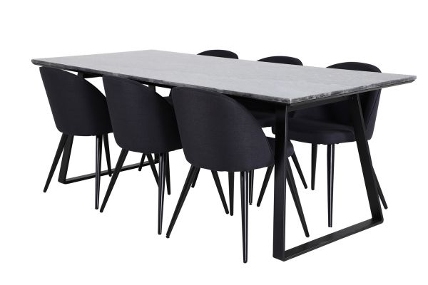 Imagine Masa de dining Estelle 200*90*H76 - Negru / Scaun de dining black+Velvet - Picioare negre - Material negru_6