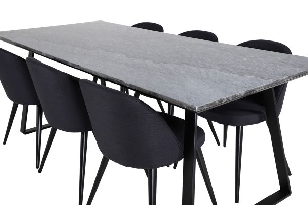 Imagine Masa de dining Estelle 200*90*H76 - Negru / Scaun de dining black+Velvet - Picioare negre - Material negru_6