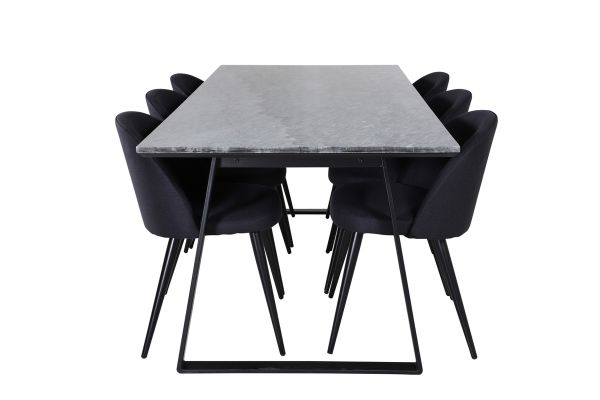 Imagine Masa de dining Estelle 200*90*H76 - Negru / Scaun de dining black+Velvet - Picioare negre - Material negru_6