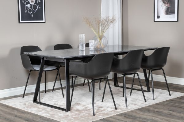 Imagine Masa de dining Estelle 200*90*H76 - Negru / Negru+Scaun de dining Comfort - Picioare Negre - Plastic Negru_6