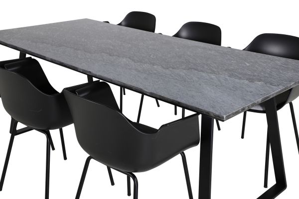 Imagine Masa de dining Estelle 200*90*H76 - Negru / Negru+Scaun de dining Comfort - Picioare Negre - Plastic Negru_6