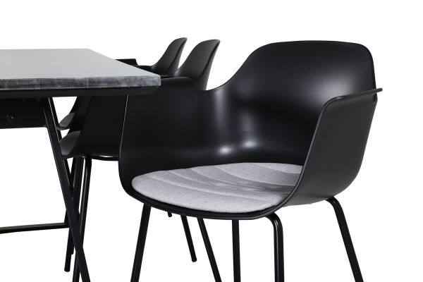 Imagine Masa de dining Estelle 200*90*H76 - Negru / Negru+Scaun de dining Comfort - Picioare Negre - Plastic Negru_6