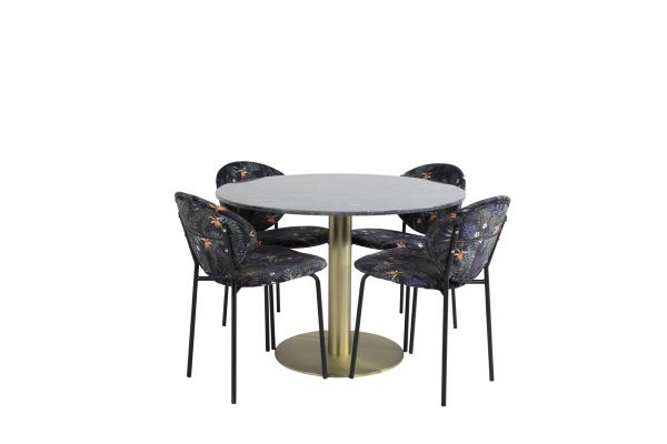 Imagine Vă rugăm să traduceți complet:
Masă de dining rotundă Estelle ø106 H75 - Negru / Cupru+Scaun de dining Vault - Picioare negre - Țesătură cu imprimeu floral negru_4