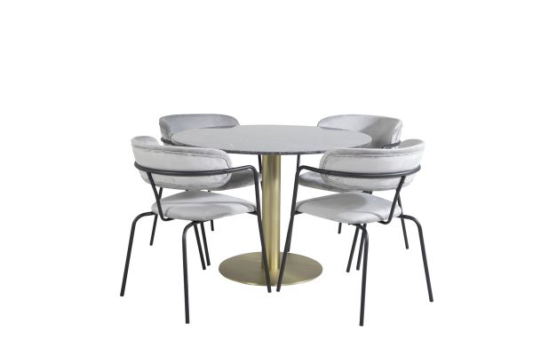 Imagine Masa de dining rotunda Estelle ø106 H75 - Negru / Laiton+Scăun Arrow - Picioare Negre - Catifea Gri_4