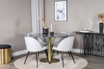 Imagine Tabelul de dining Estelle rotund ø106 H75 - Negru / Brass+ Scaun de dining din catifea - Picioare Negre - Material Gri Deschis_4