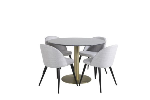 Imagine Tabelul de dining Estelle rotund ø106 H75 - Negru / Brass+ Scaun de dining din catifea - Picioare Negre - Material Gri Deschis_4