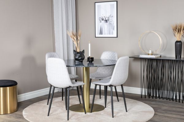 Imagine Vă rugăm să traduceți complet Tabelul de dining rotund Estelle ø106 H75 - Negru / Alama + Scaunul de dining Diamond Polar - Picioare negre - Material gri_4