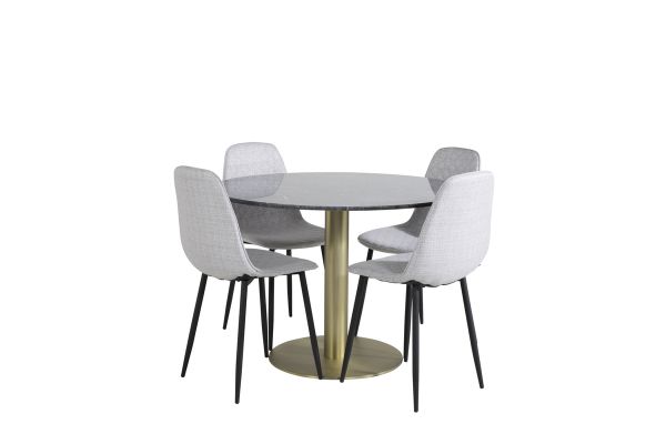 Imagine Vă rugăm să traduceți complet Tabelul de dining rotund Estelle ø106 H75 - Negru / Alama + Scaunul de dining Diamond Polar - Picioare negre - Material gri_4